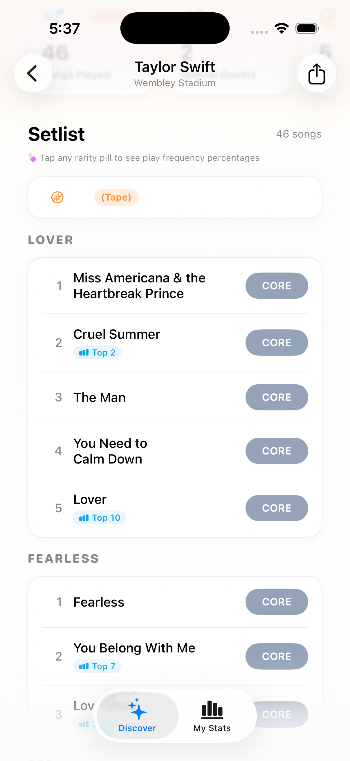 At The Show — setlist view